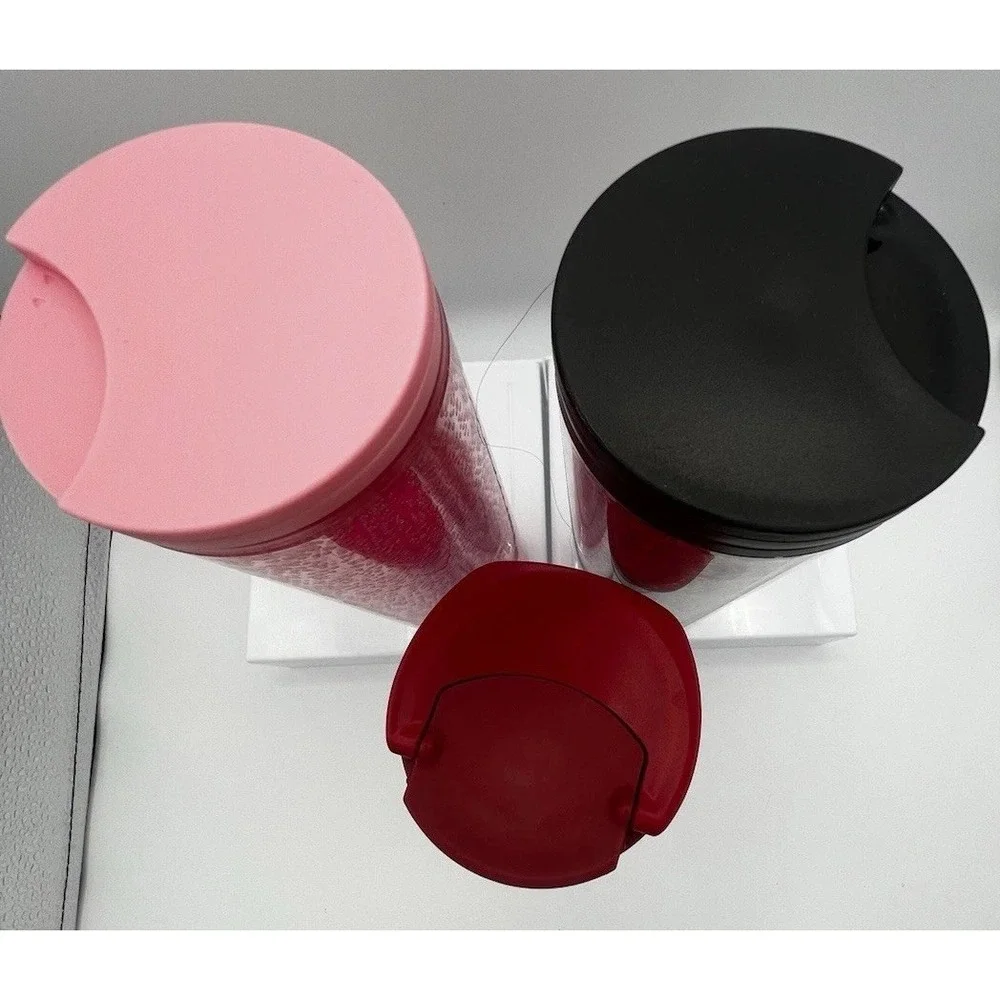 3 Starbucks Tumbler Lot 2009 Retro 12oz, 2 16oz Black Gold Foil & Pink Bubbles